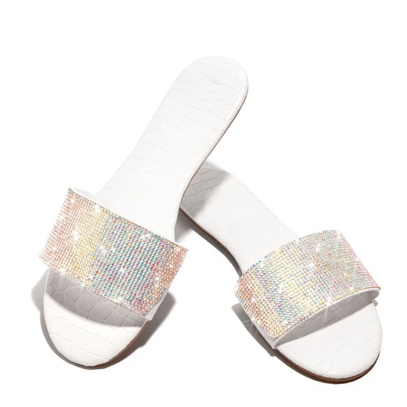 NEW🔥 Open Toe Rainbow AB Rhinestone Slides Sandal - Picture 3 of 5
